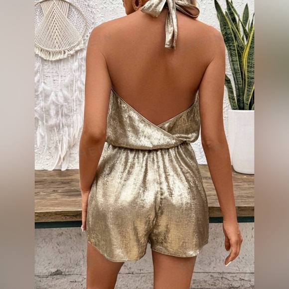 Pants - Gold Metallic  Halter Jumpsuit